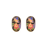 1980s Vintage Cloisonné Demi Hoop Clip-On Earrings
