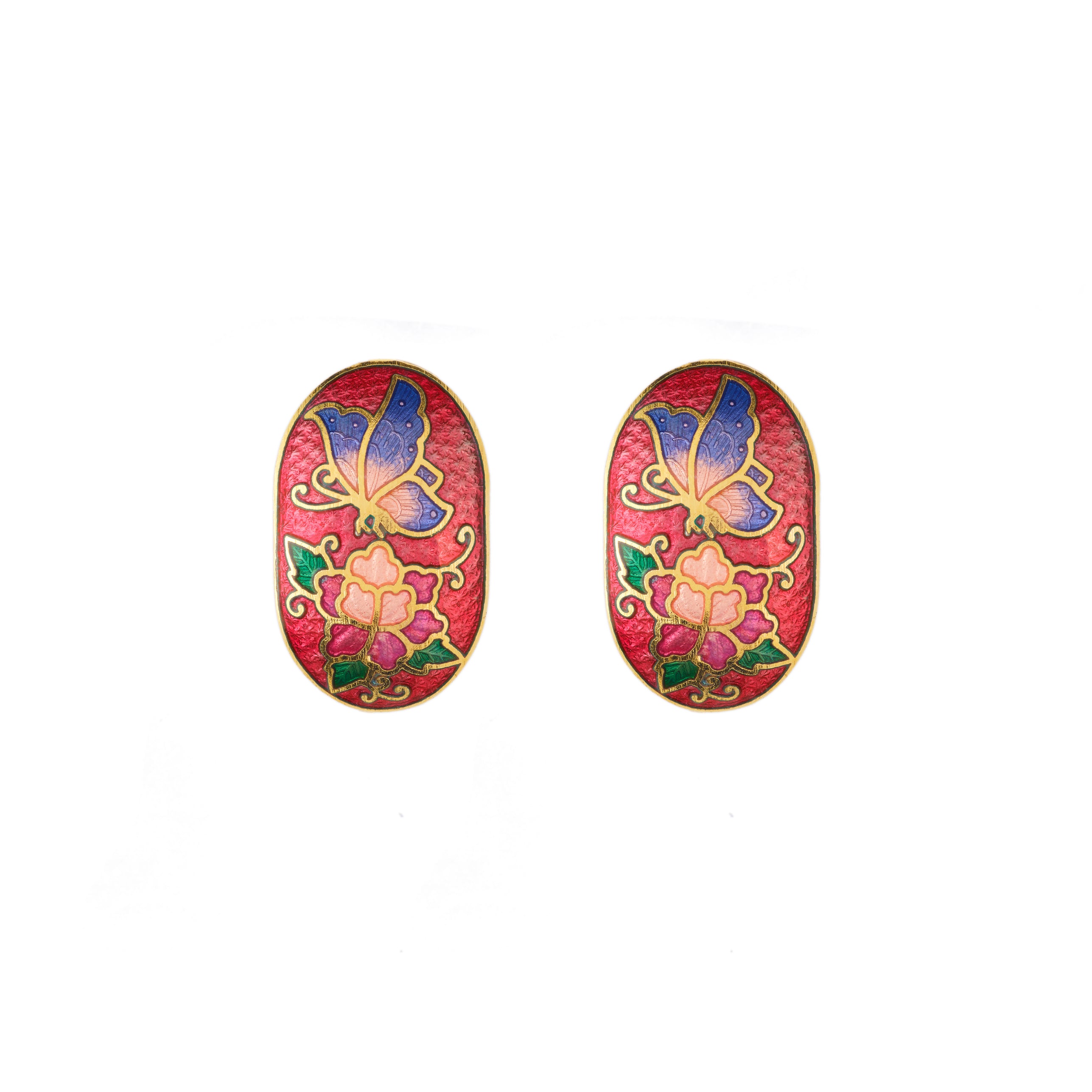 1980s Vintage Cloisonné Demi Hoop Clip-On Earrings