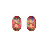 1980s Vintage Cloisonné Demi Hoop Clip-On Earrings