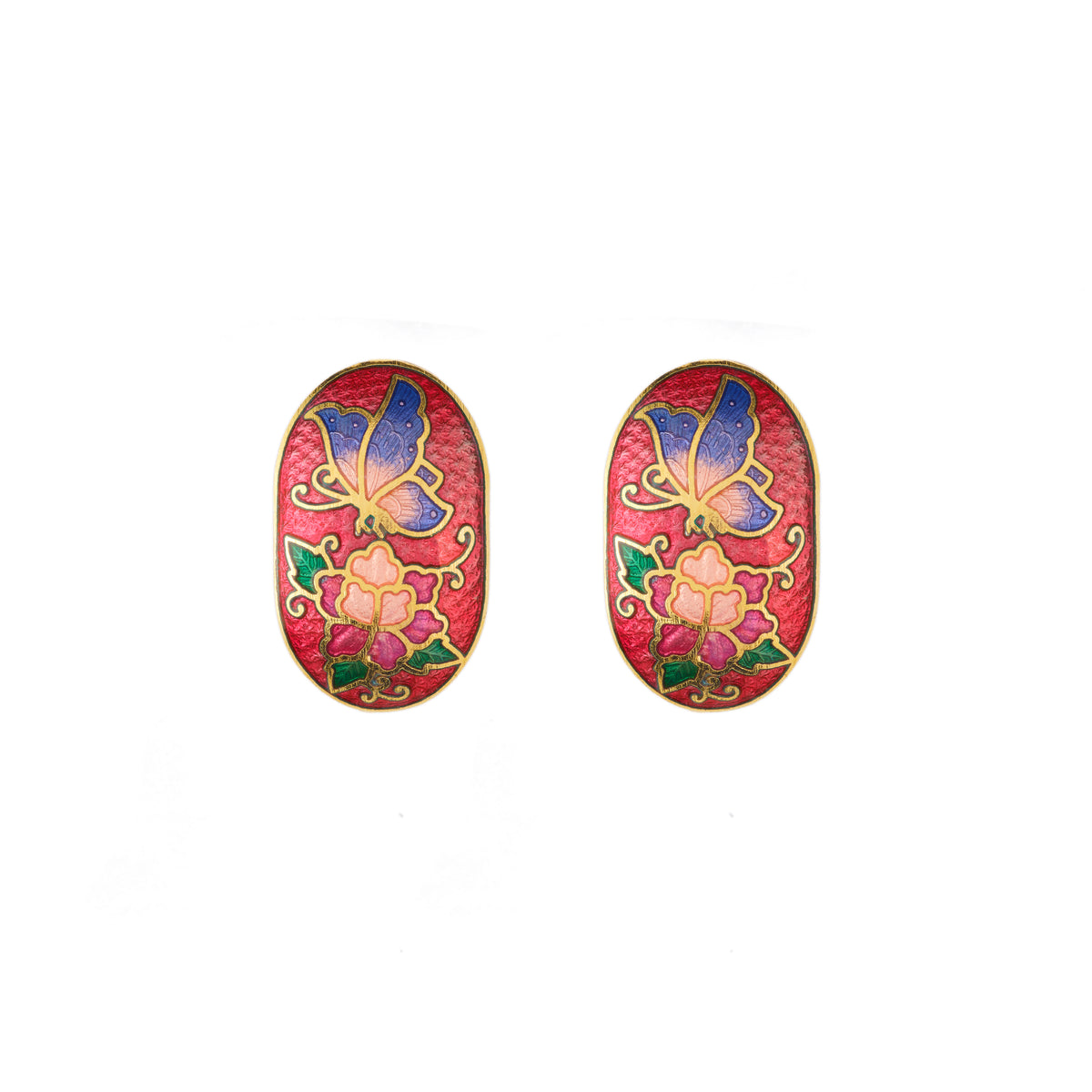 1980s Vintage Cloisonné Demi Hoop Clip On Earrings