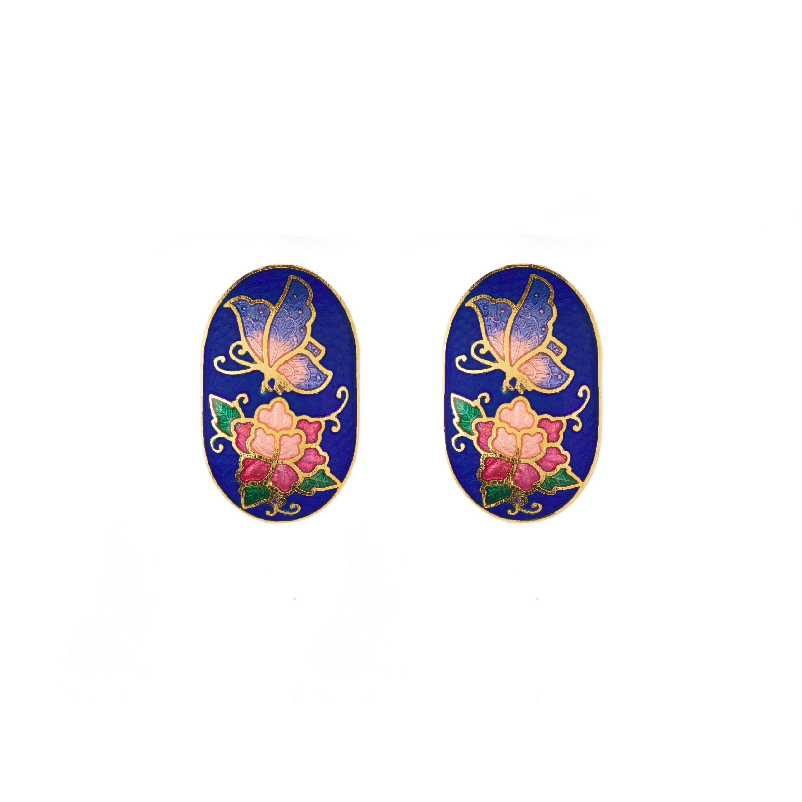 1980s Vintage Cloisonné Demi Hoop Clip-On Earrings