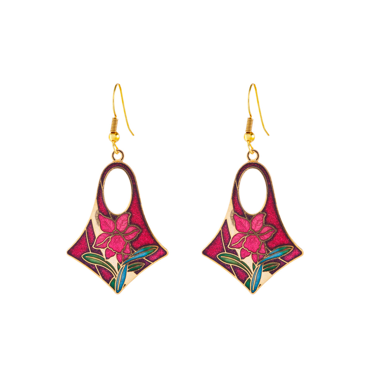 1980s Vintage Cloisonné Geometric Drop Earrings