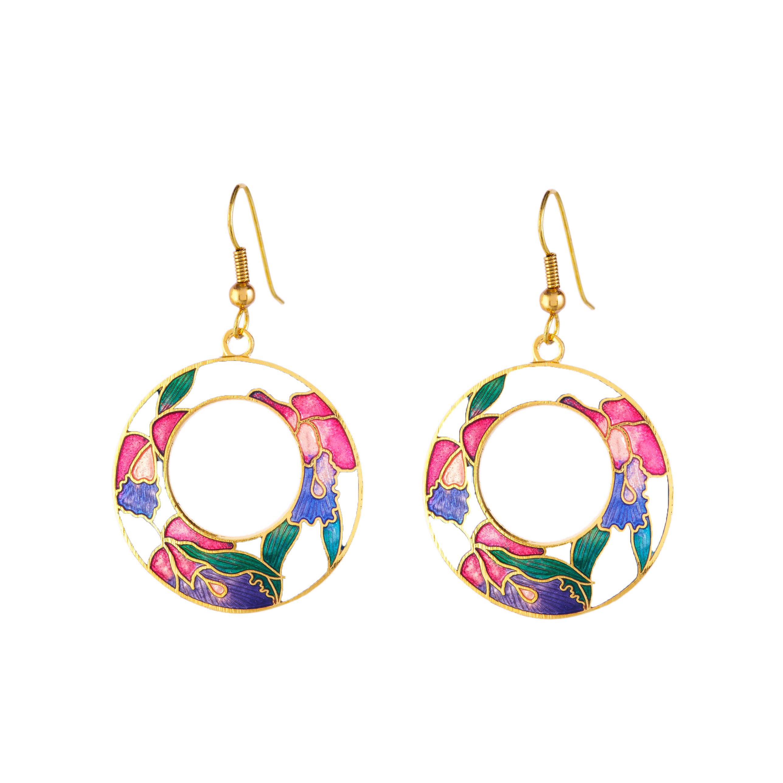 1980s Vintage Cloisonné Hoop Earrings