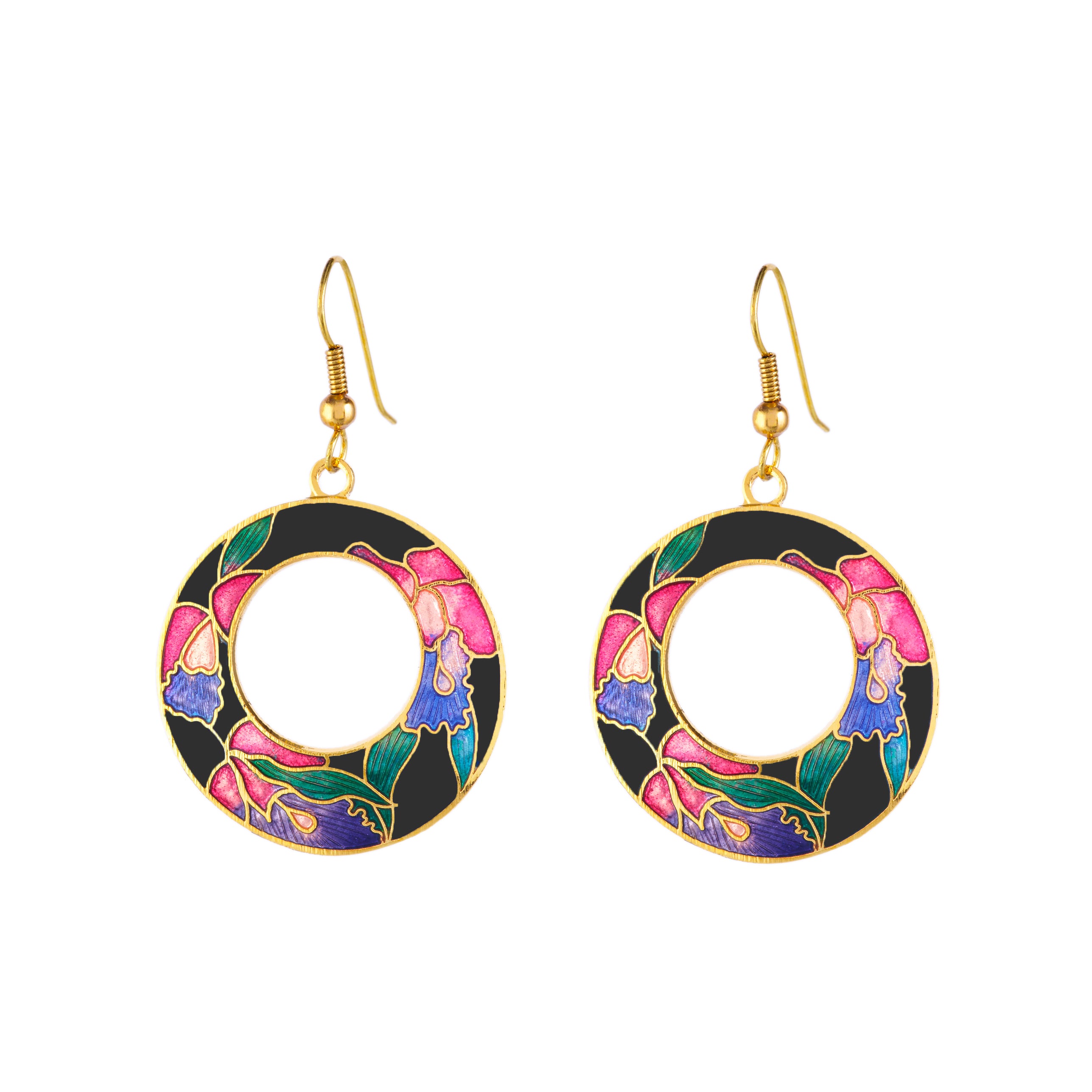 1980s Vintage Cloisonné Hoop Earrings