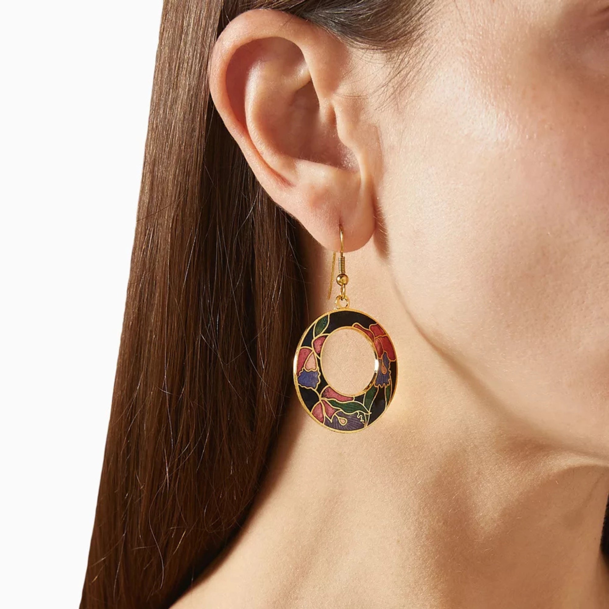 1980s Vintage Cloisonné Hoop Earrings