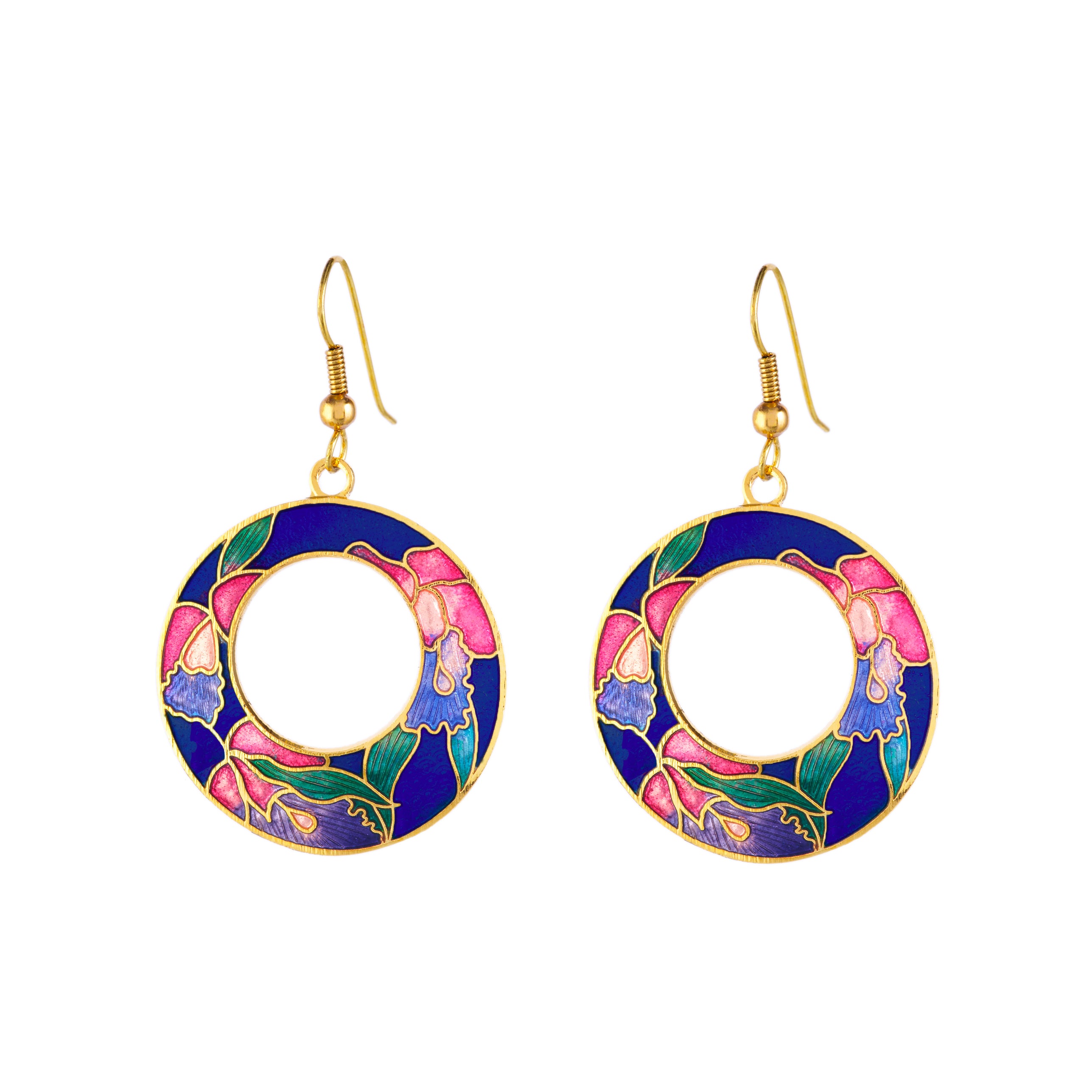 1980s Vintage Cloisonné Hoop Earrings