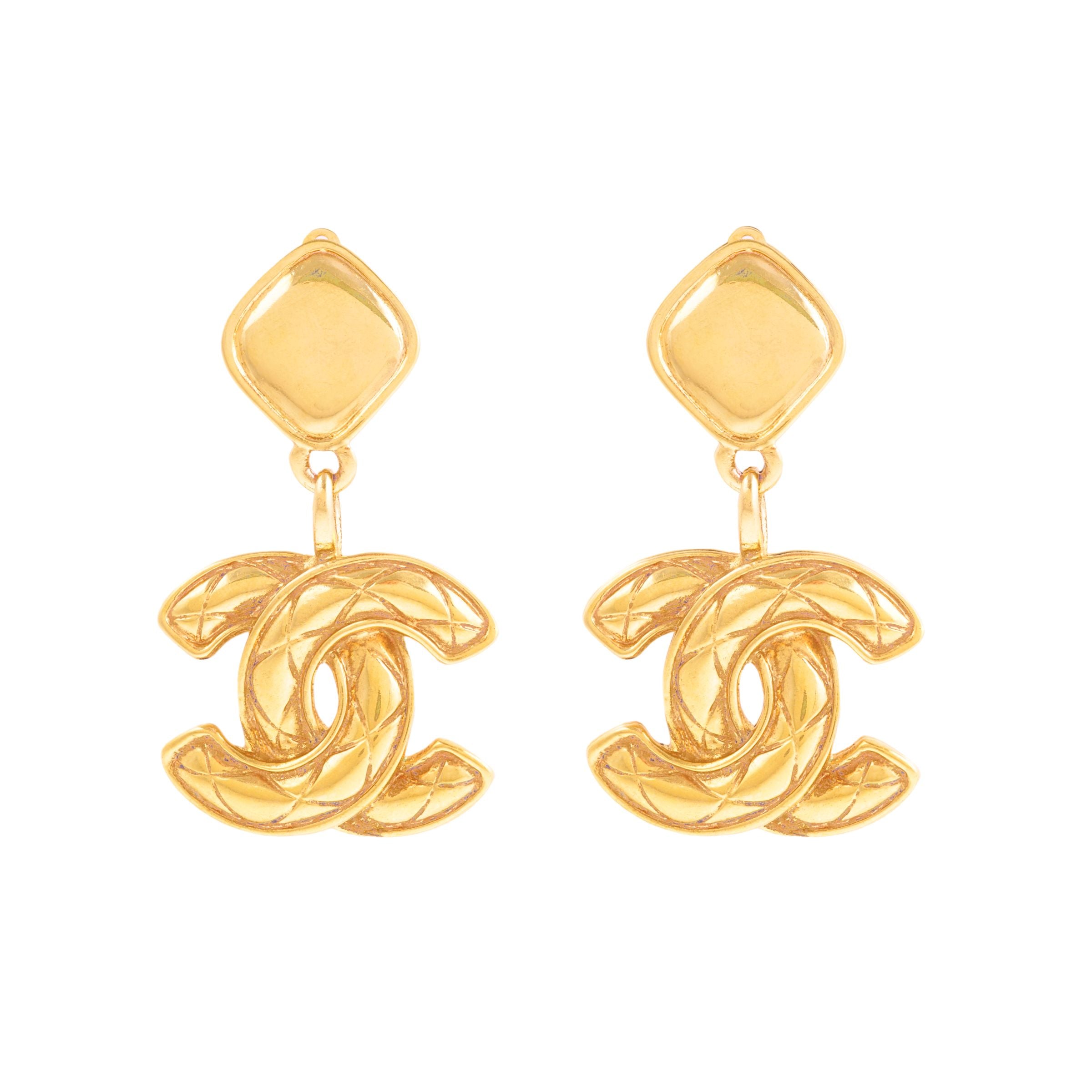 1980s Vintage Chanel Medallion Drop Clip-On Earrings