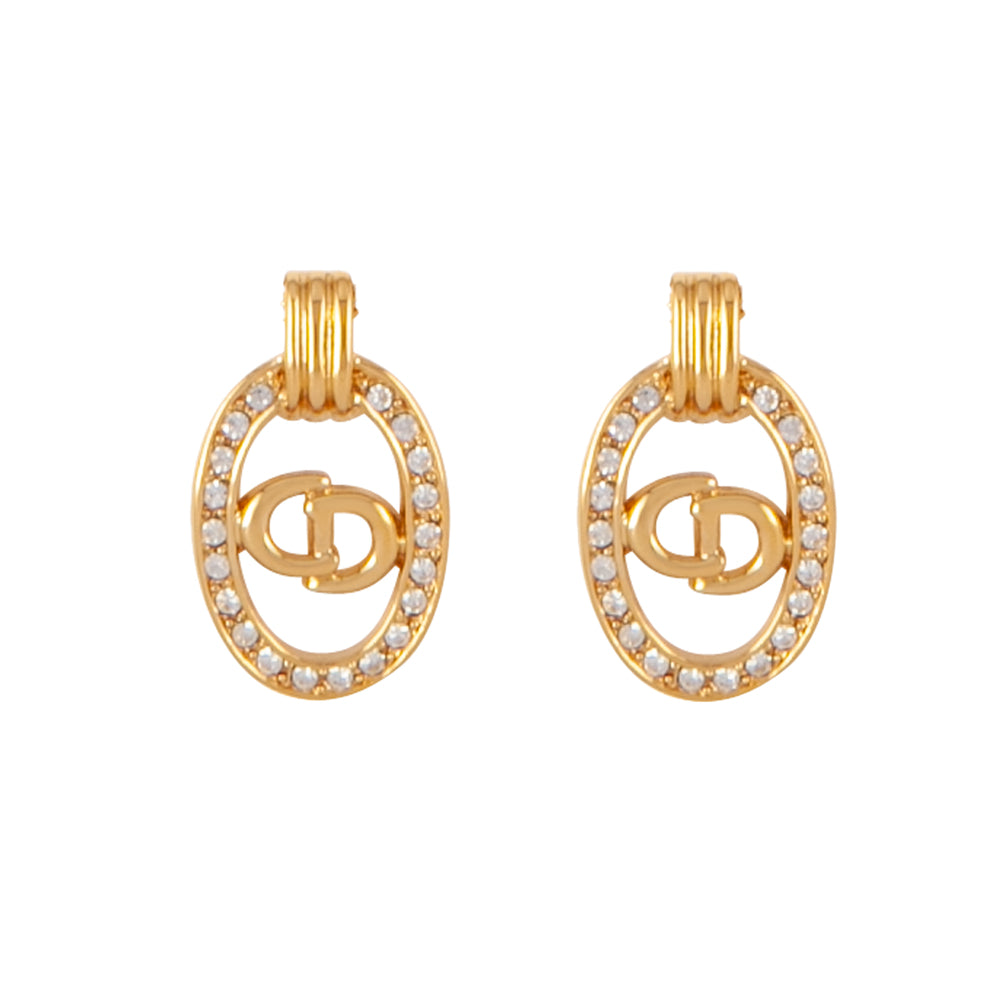 1980s Vintage Christian Dior Oval Logo Clip-On Earrings