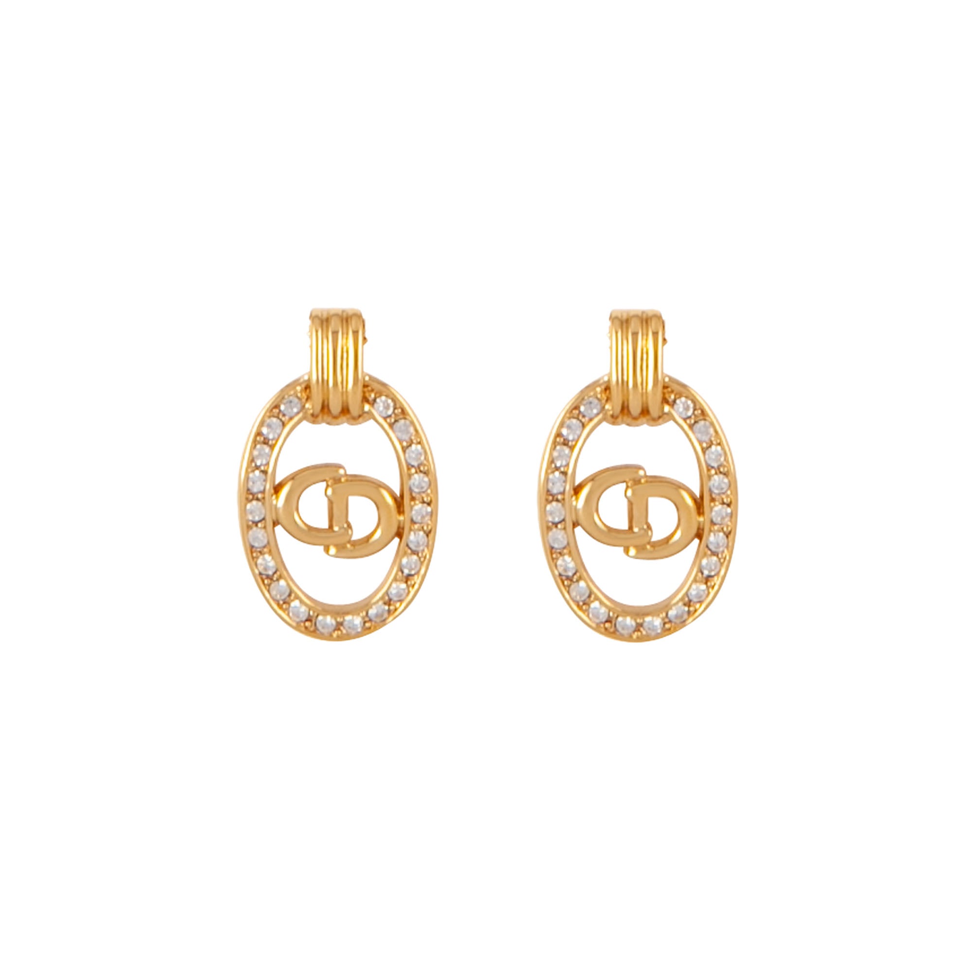 1980s Vintage Christian Dior Oval Logo Clip-On Earrings