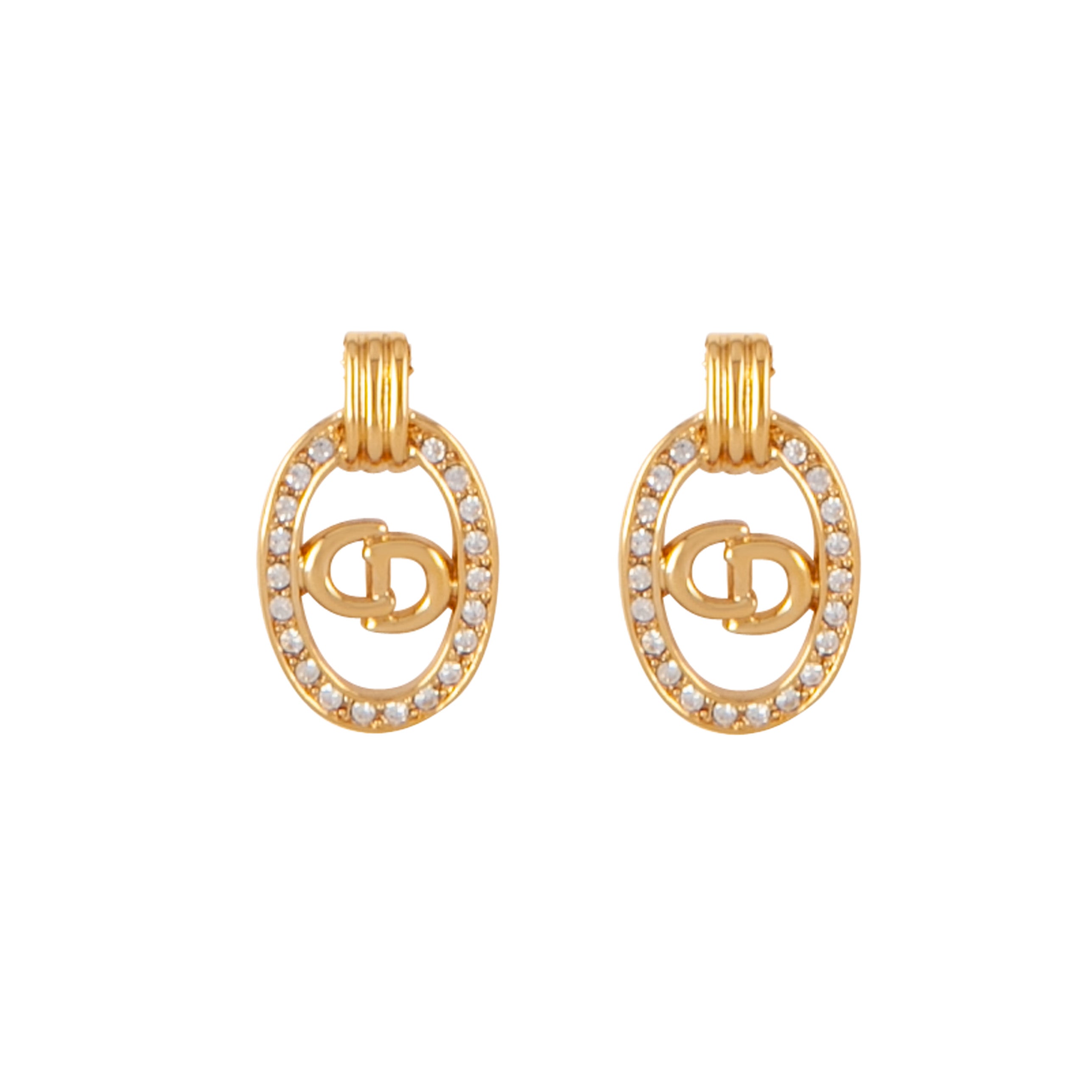 1980s Vintage Christian Dior Oval Logo Clip-On Earrings