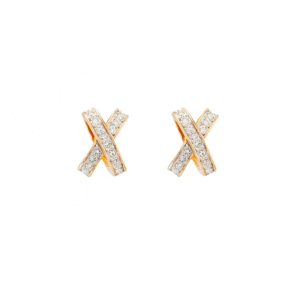 1980s Vintage Nina Ricci Crystal Crossover Earrings