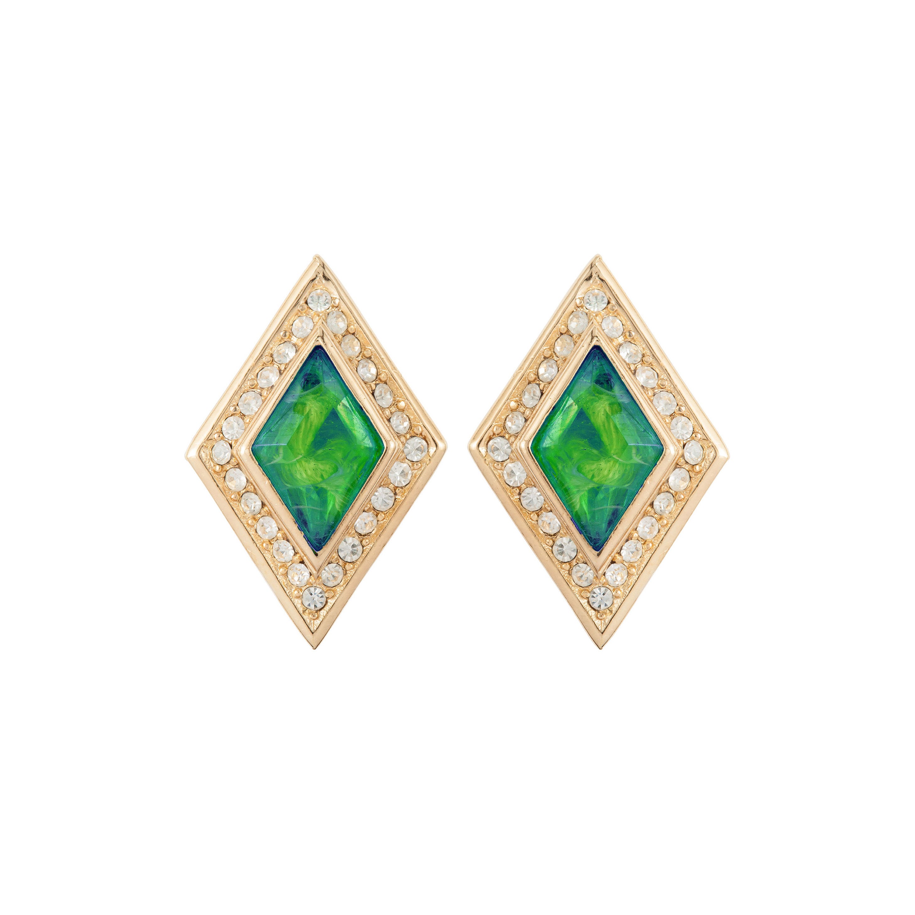 1980s Vintage Christian Dior Emerald Green Clip-On Earrings