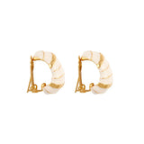 1990s Vintage Cream Enamel Hoop Clip-On Earrings