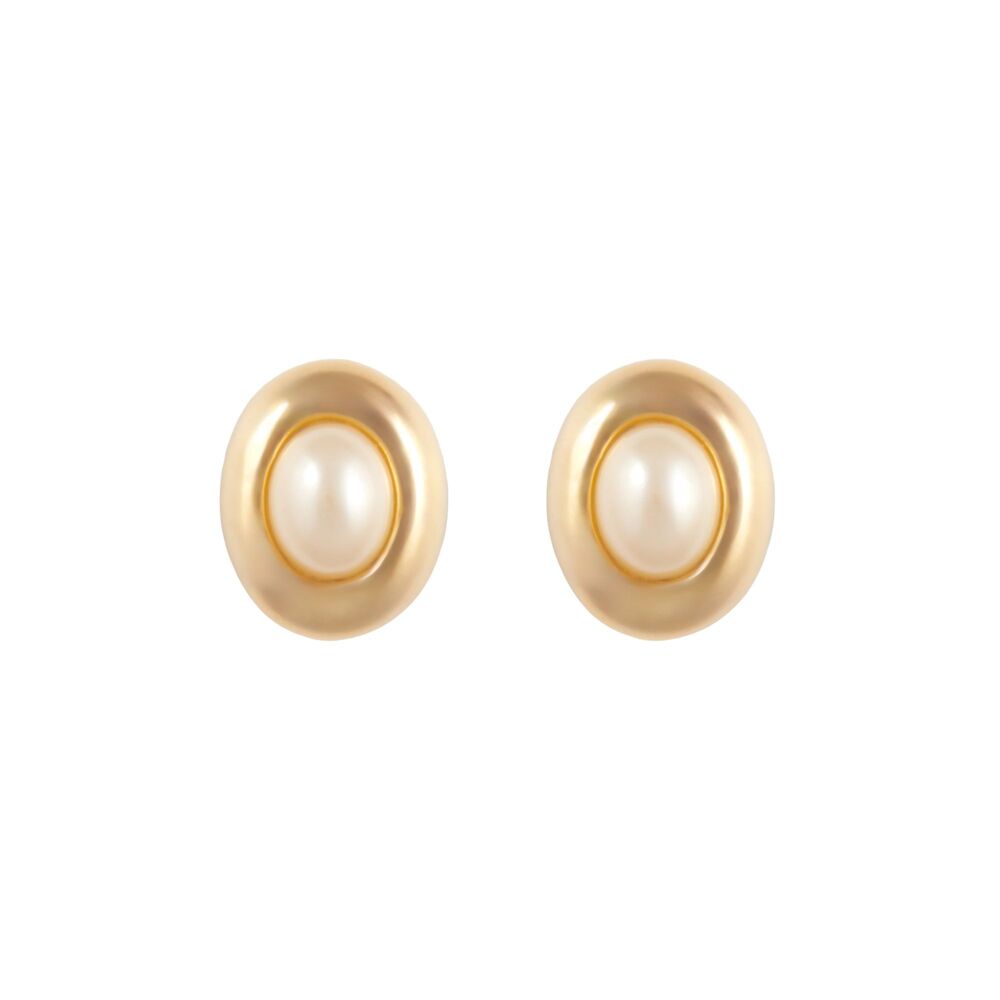 1990s Vintage Faux Pearl Oval Clip-On Earrings
