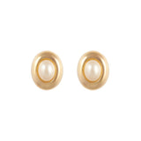 1990s Vintage Faux Pearl Oval Clip-On Earrings