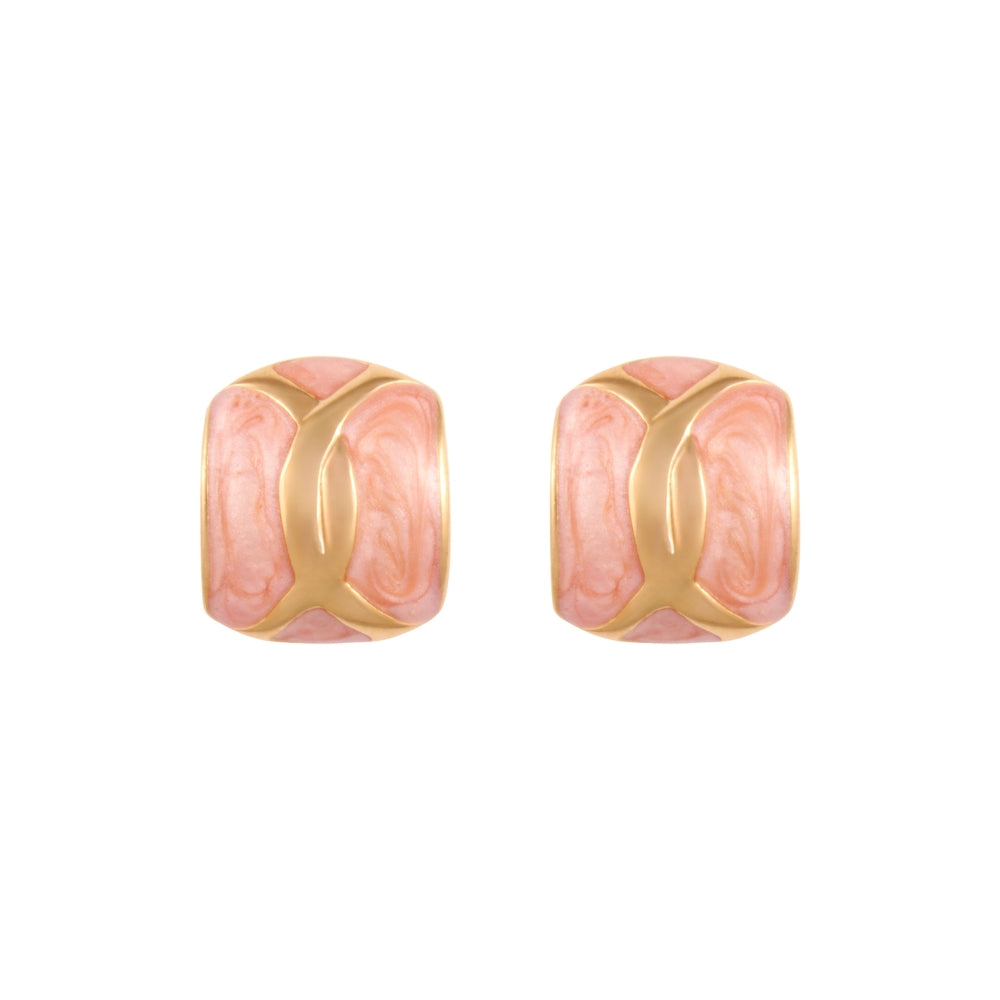 1990s Vintage Pink Enamel Rectangular Earrings