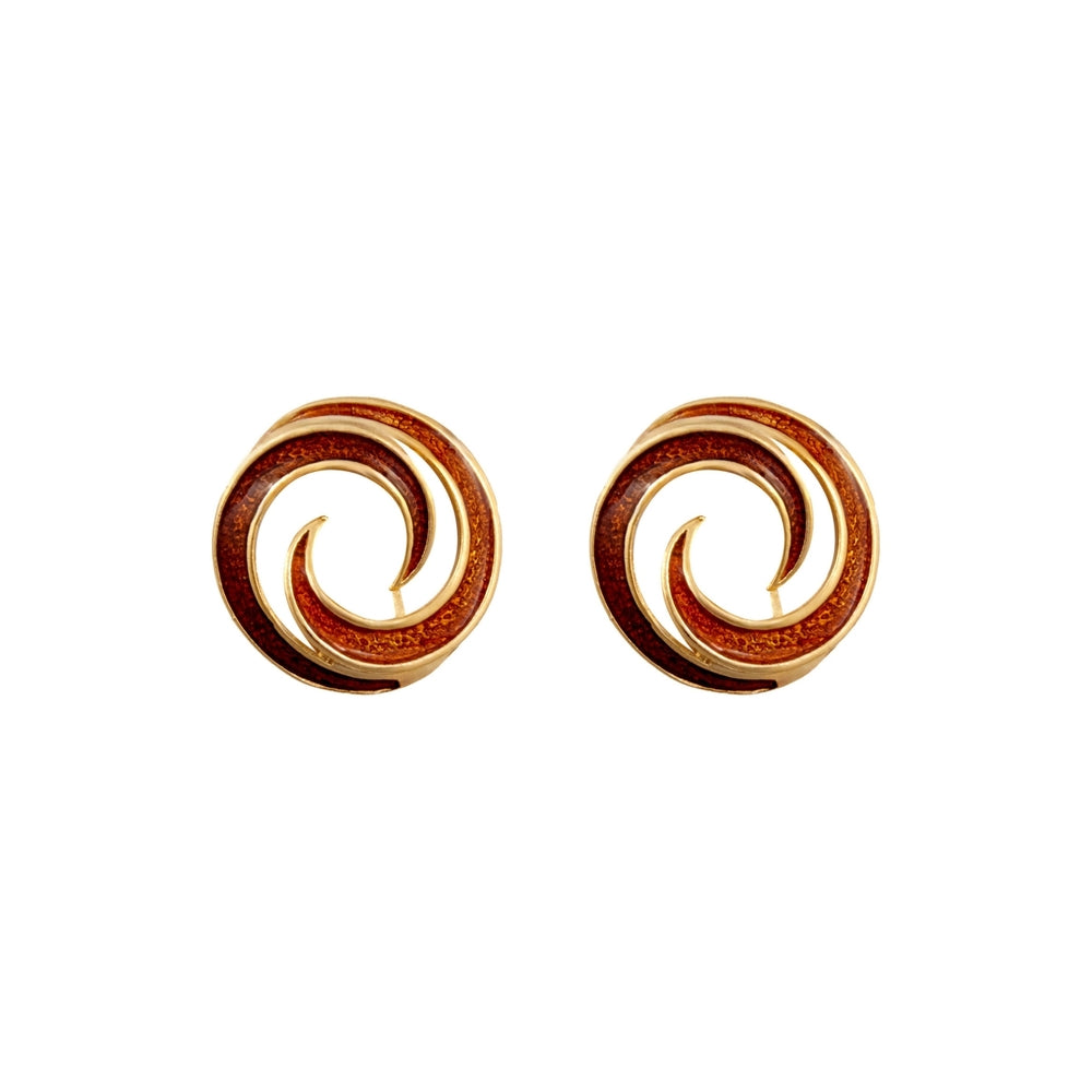 1990s Vintage Brown Enamel Swirl Clip-On Earrings
