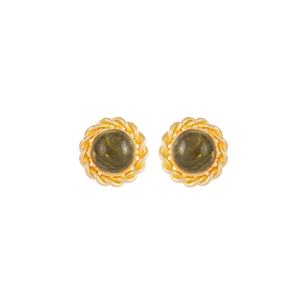 1990s Vintage Moss Green Marbled Earrings
