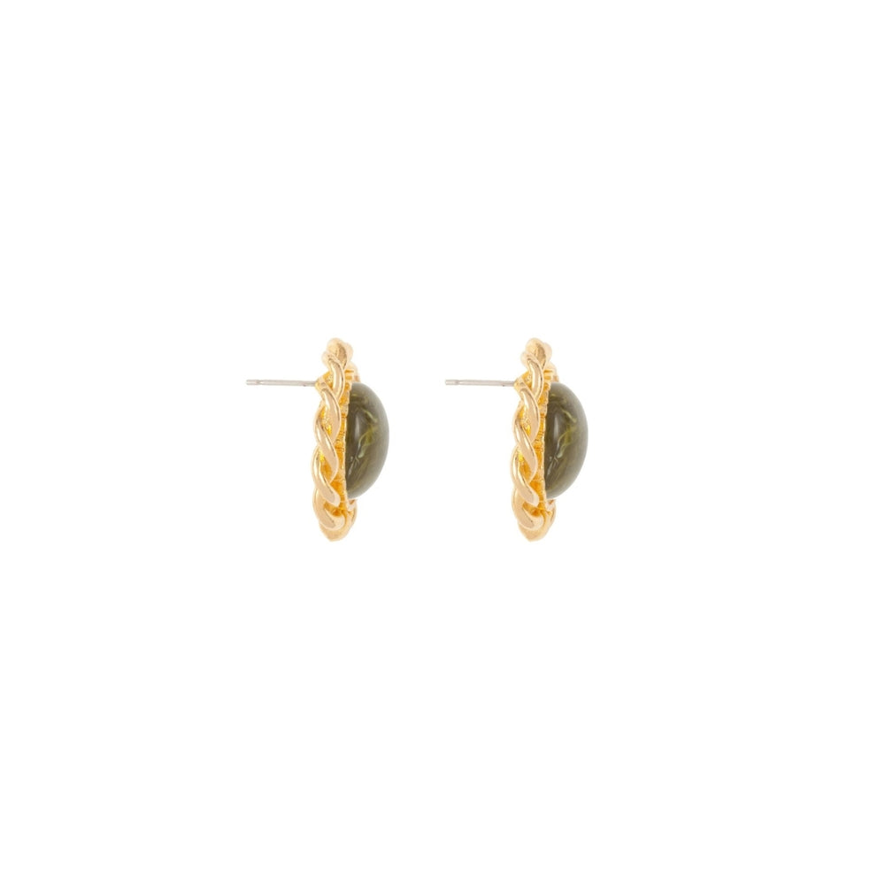 1990s Vintage Moss Green Marbled Earrings