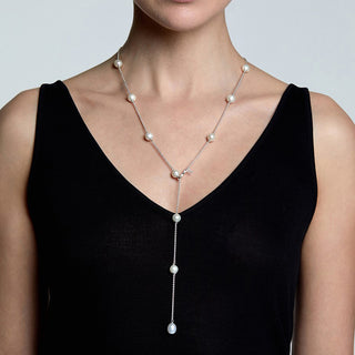 Sterling Silver Lariat Necklace with Freshwater Pearls