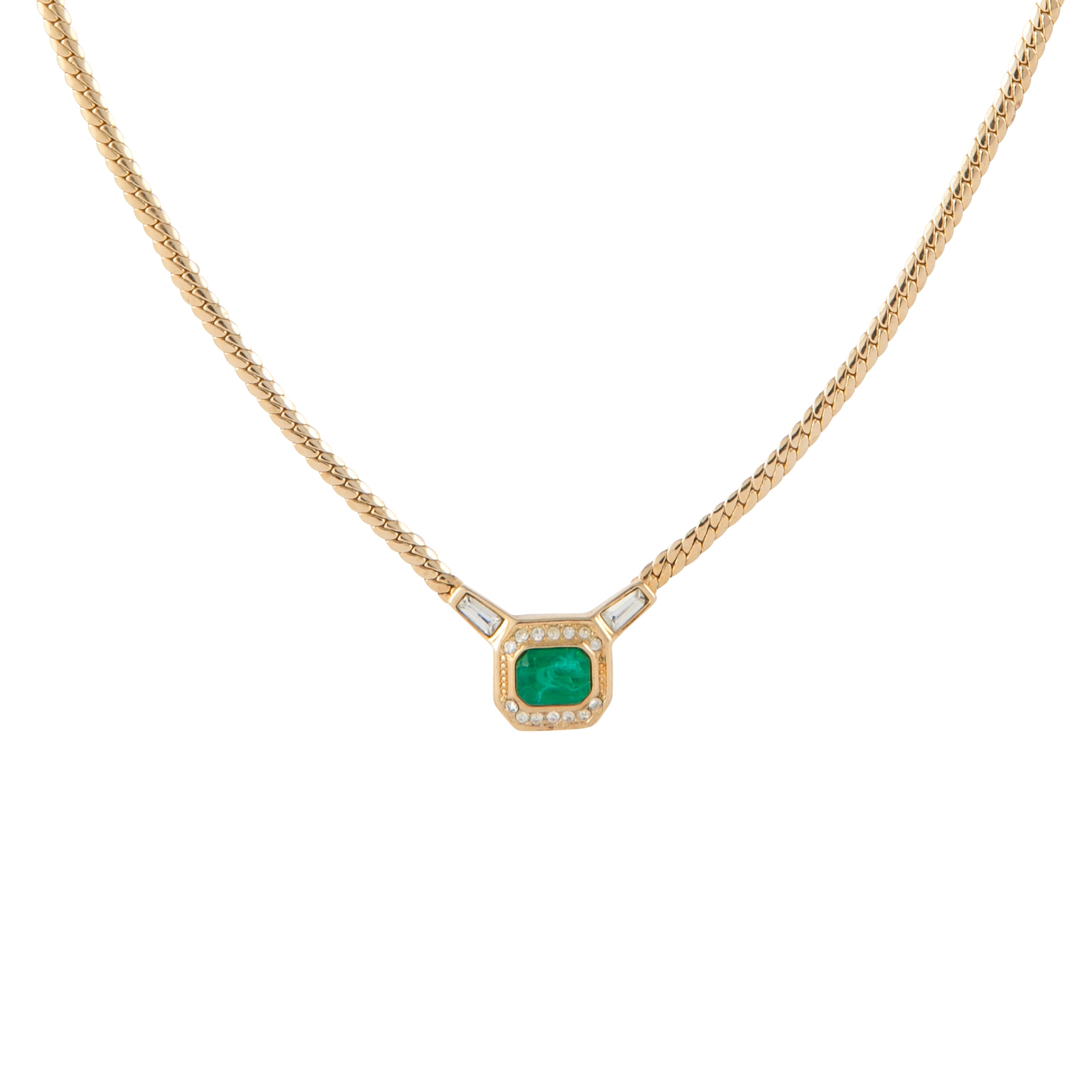 1980s Vintage Christian Dior Faux Emerald Necklace