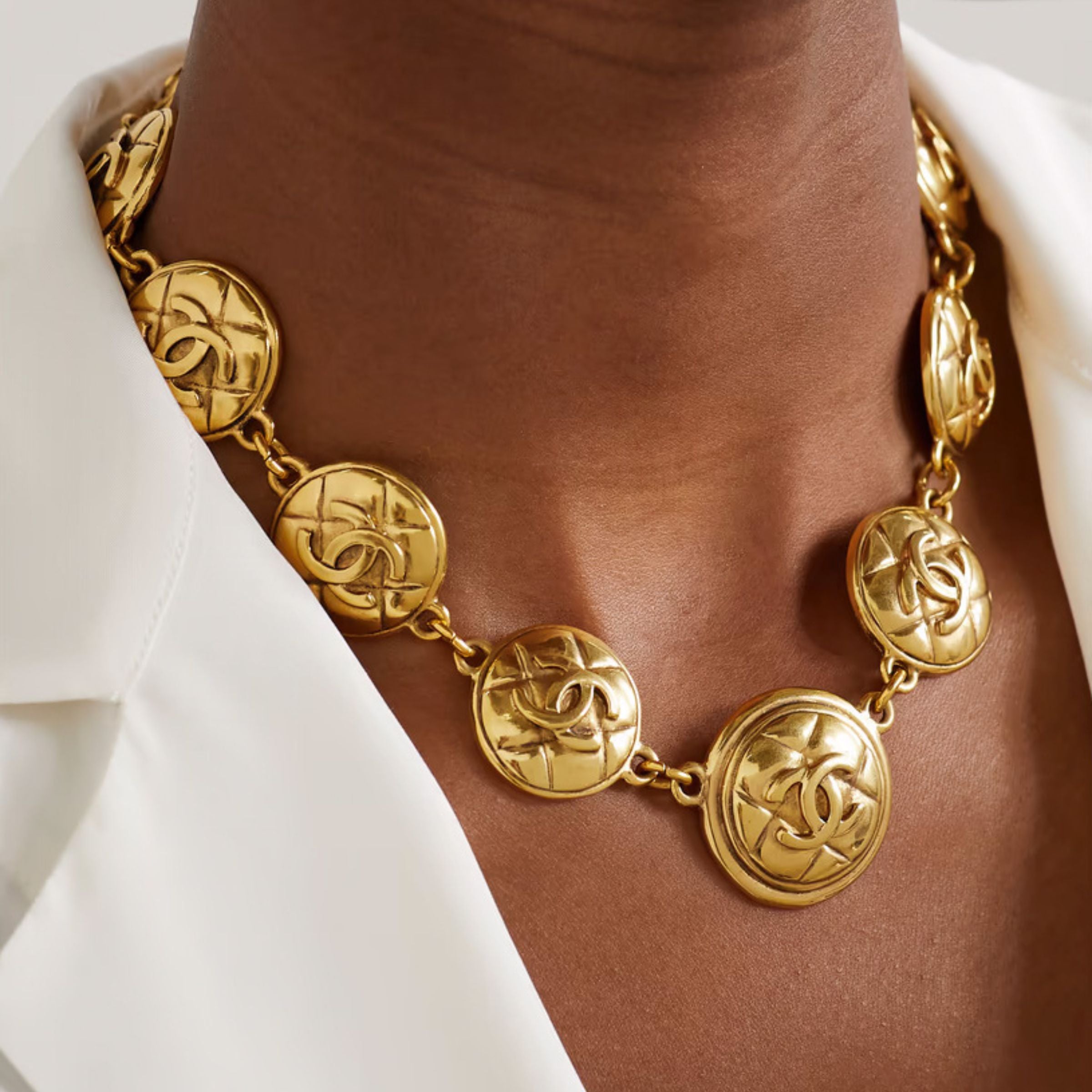 1980s Vintage Chanel Statement Quilted Necklace