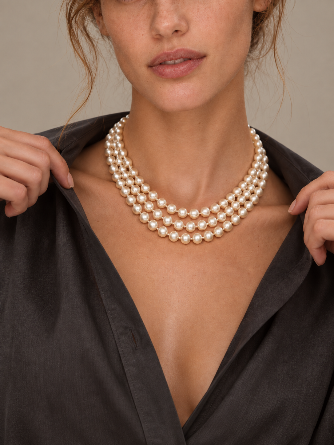 1960s Vintage Triple Strand Faux Pearl Necklace