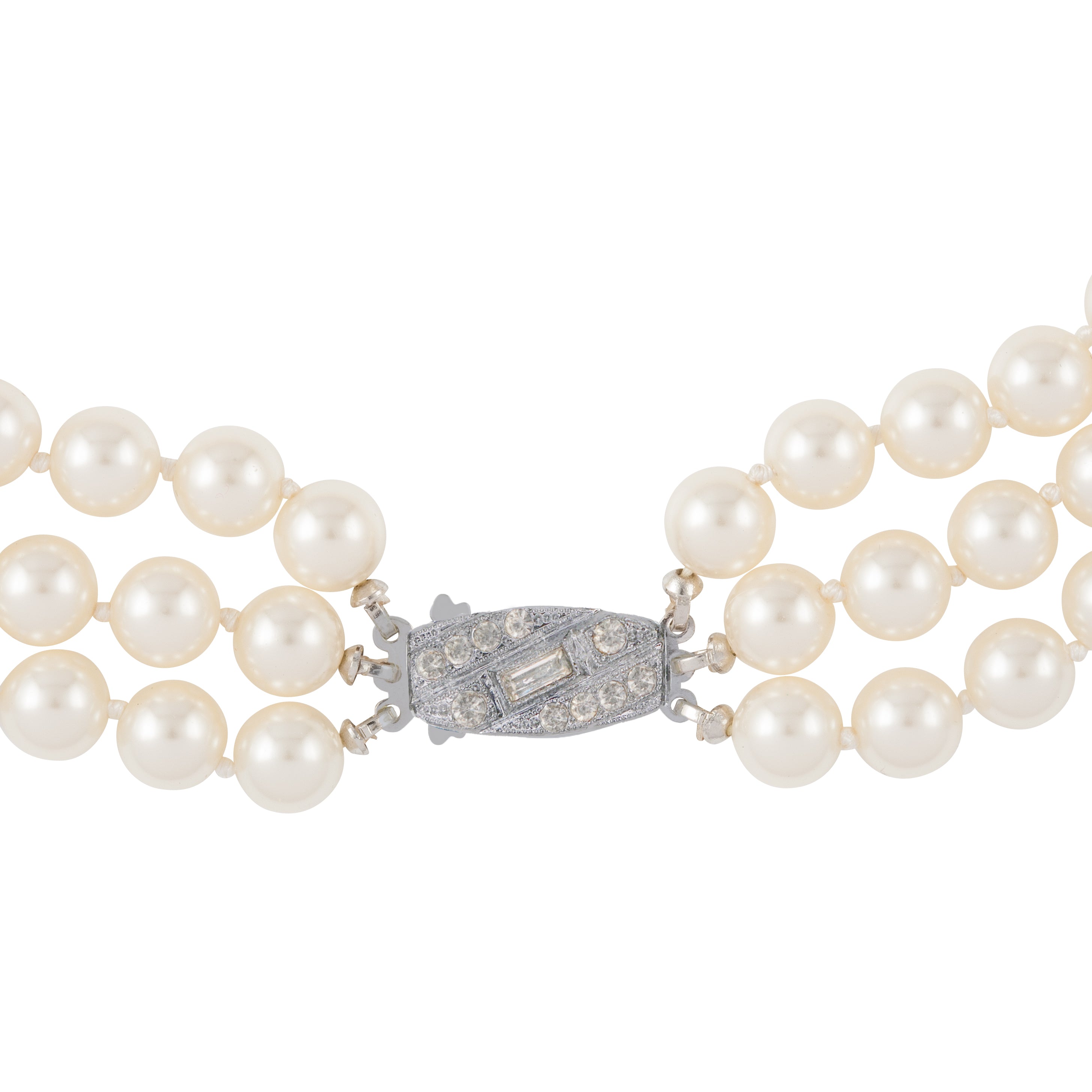 1960s Vintage Triple Strand Faux Pearl Necklace