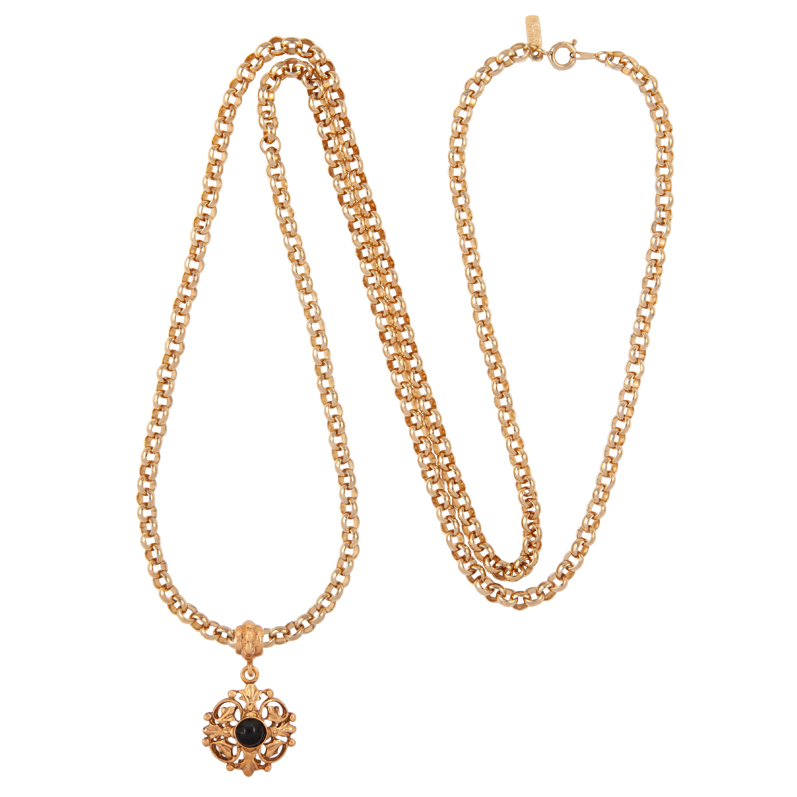 1990s Vintage Ornate Pendant Belcher Chain Necklace