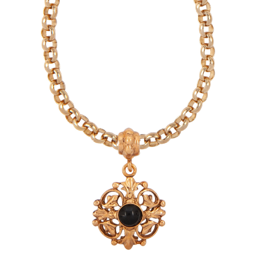 1990s Vintage Ornate Pendant Belcher Chain Necklace