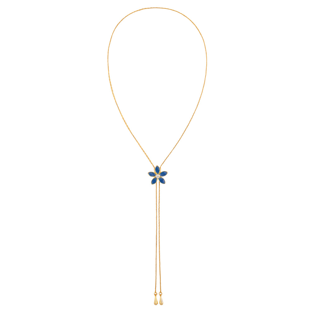 1990s Vintage Blue Floral Lariat Necklace