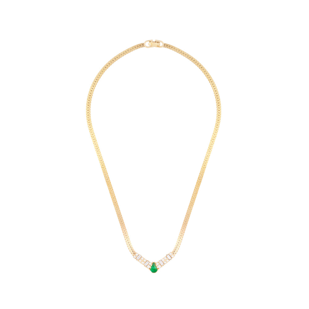 1980s Vintage Christian Dior Emerald V Necklace
