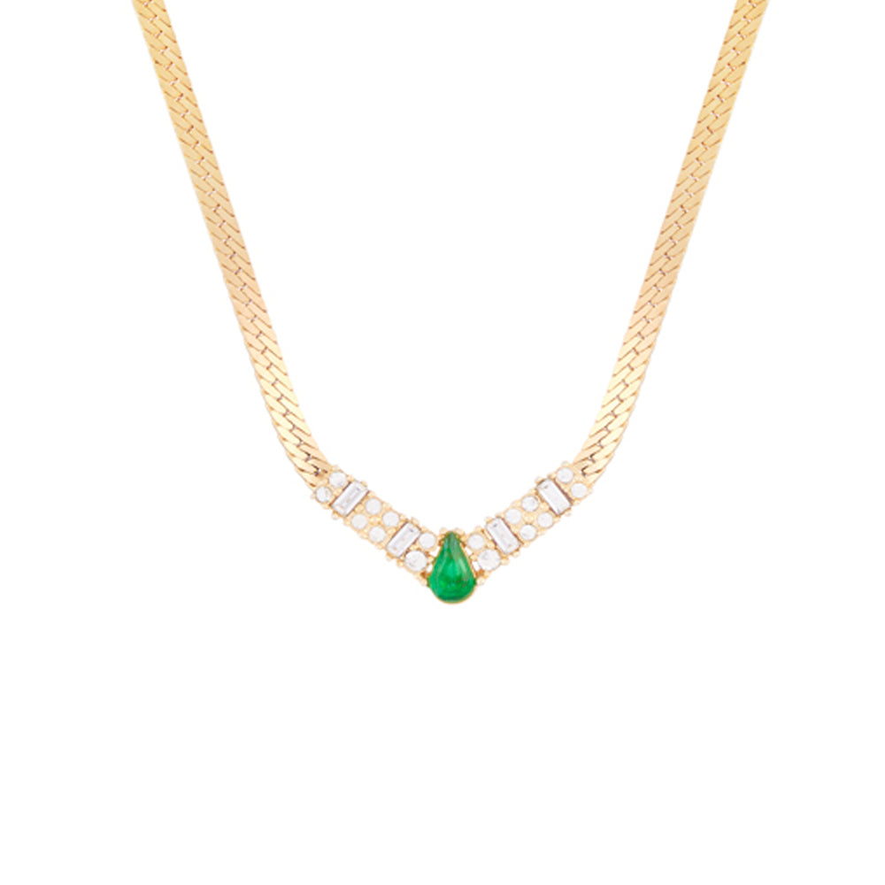 1980s Vintage Christian Dior Emerald V Necklace
