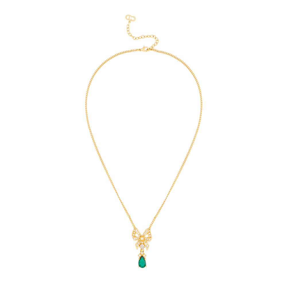 1980s Vintage Christian Dior Emerald Bow Necklace