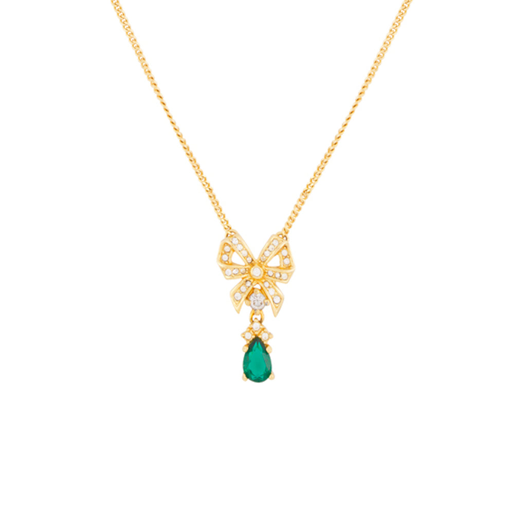 1980s Vintage Christian Dior Emerald Bow Necklace