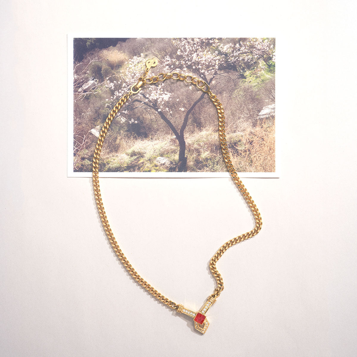 1980s Vintage Christian Dior Ruby Deco Revival Necklace