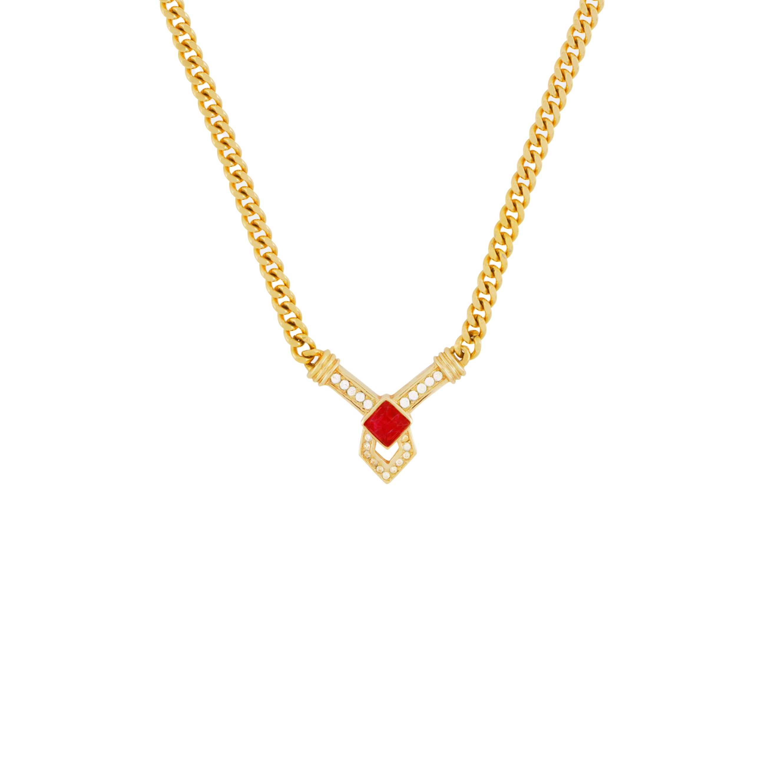 1980s Vintage Christian Dior Ruby Deco Revival Necklace