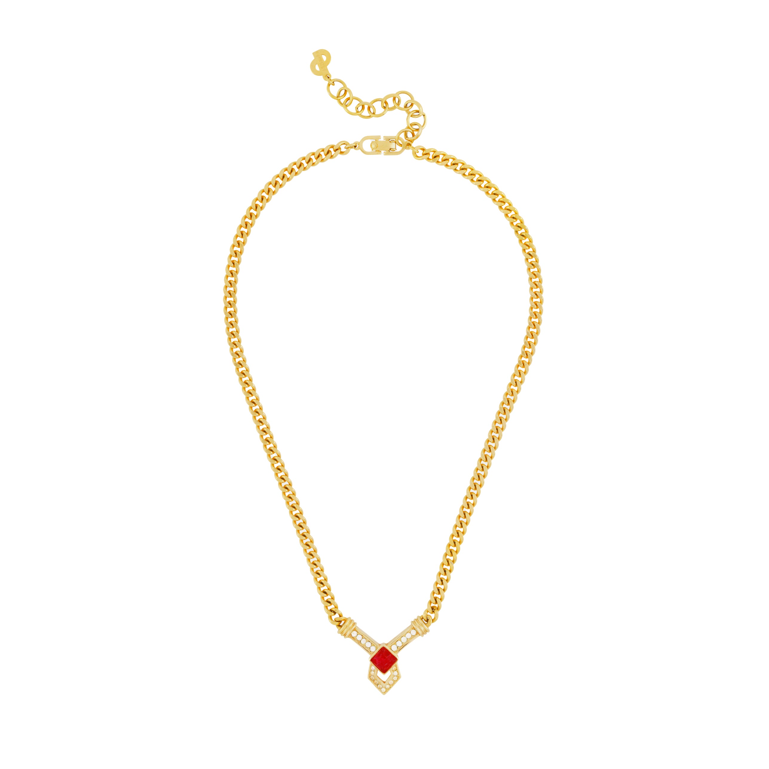 1980s Vintage Christian Dior Ruby Deco Revival Necklace