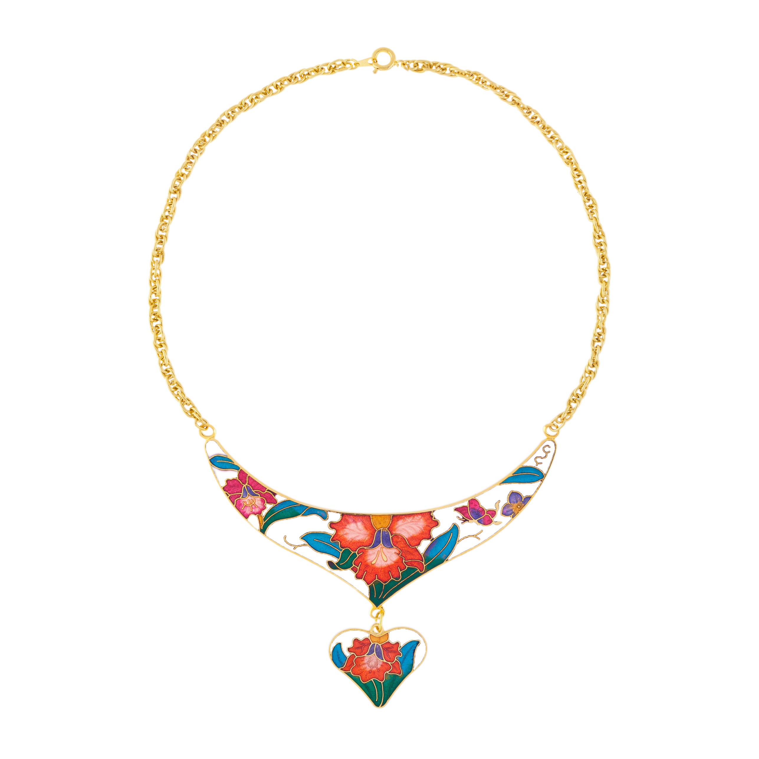 1980s Vintage Cloisonné Heart Necklace