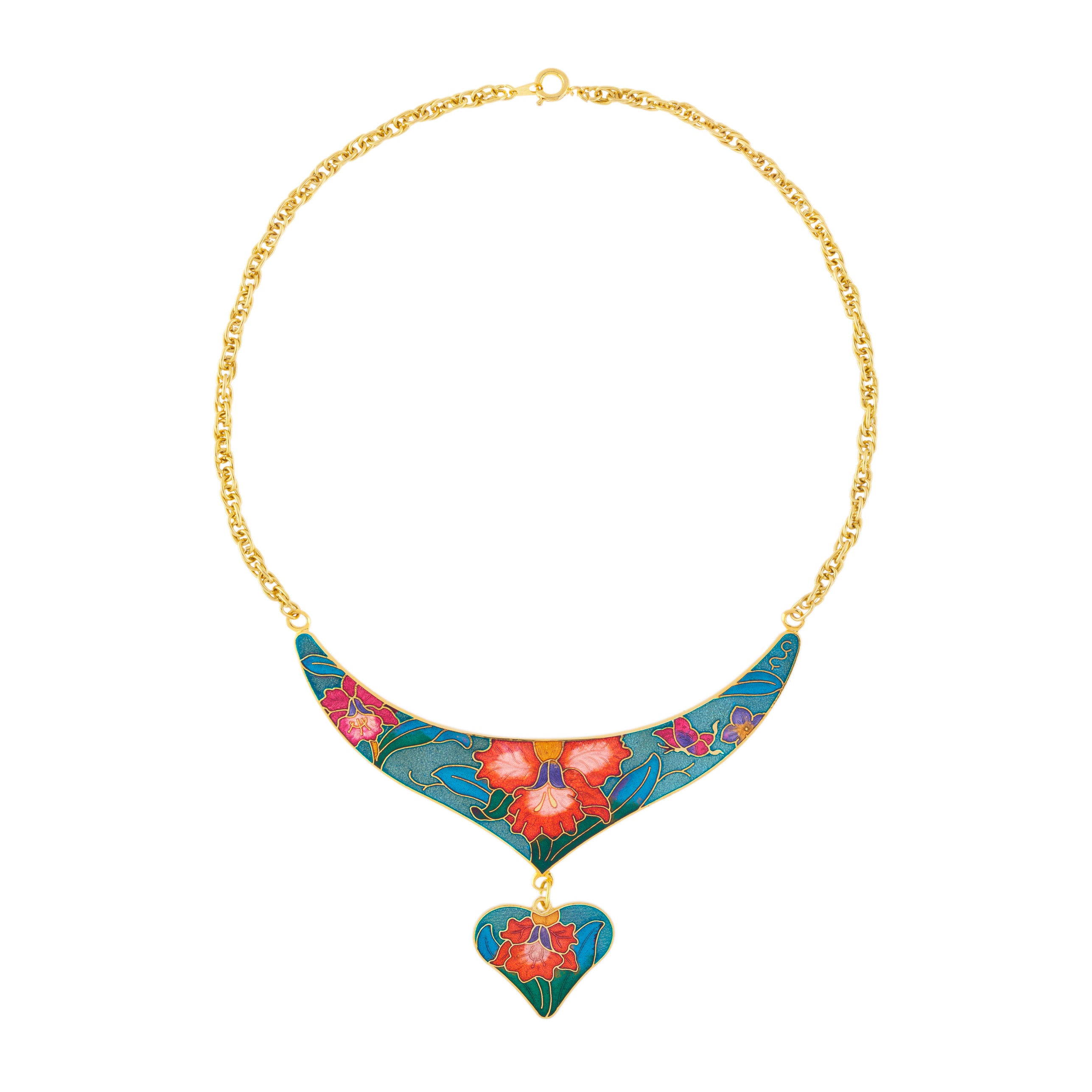 1980s Vintage Cloisonné Heart Necklace