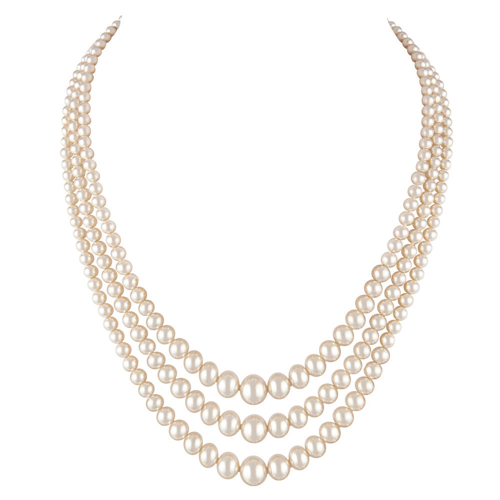 1950s Vintage Faux Pearl Triple Strand Necklace