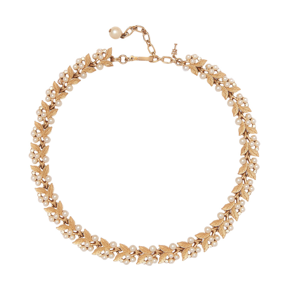 1960s Vintage Trifari Brushed Leaf Necklace