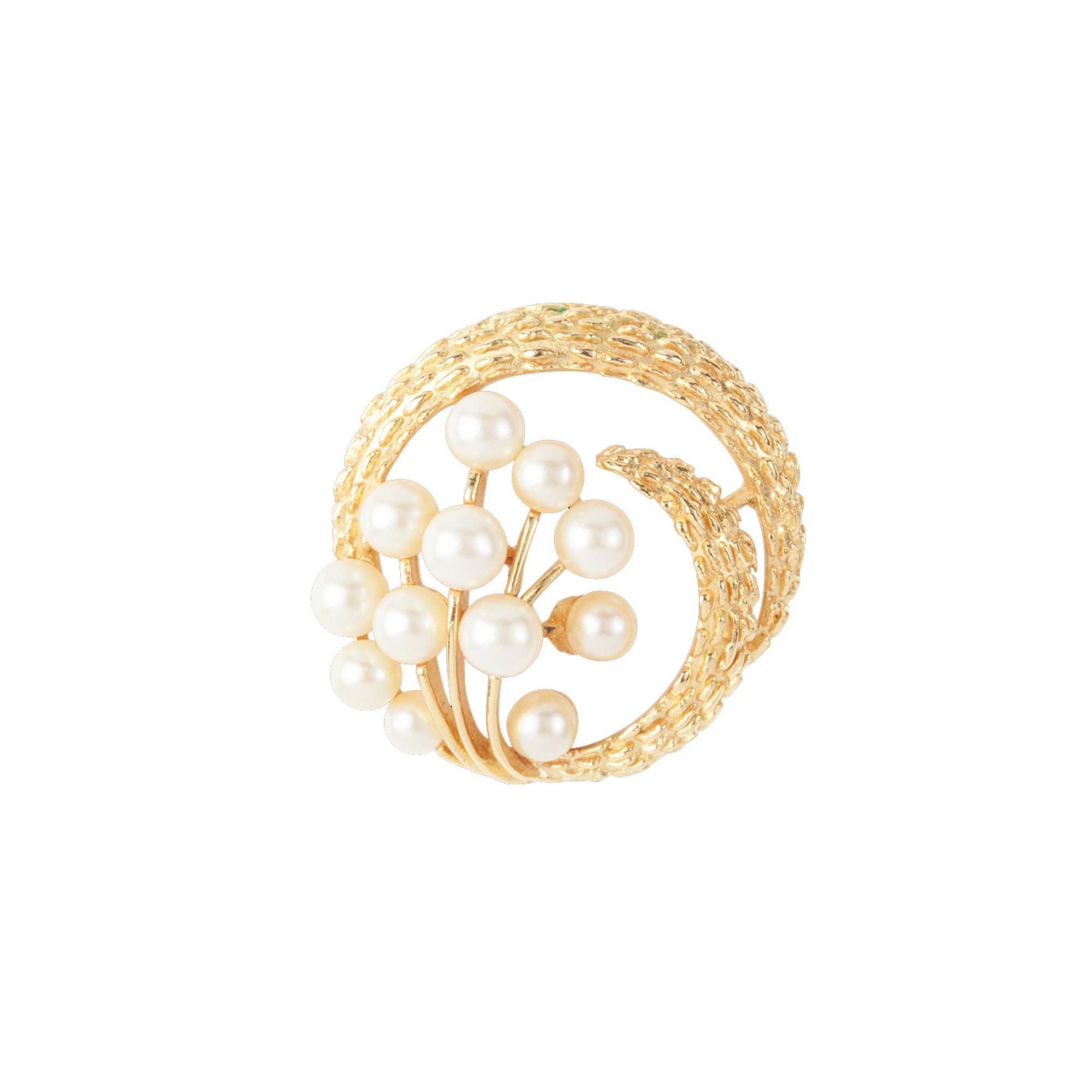 1950s Vintage Trifari Faux Pearl Circular Brooch