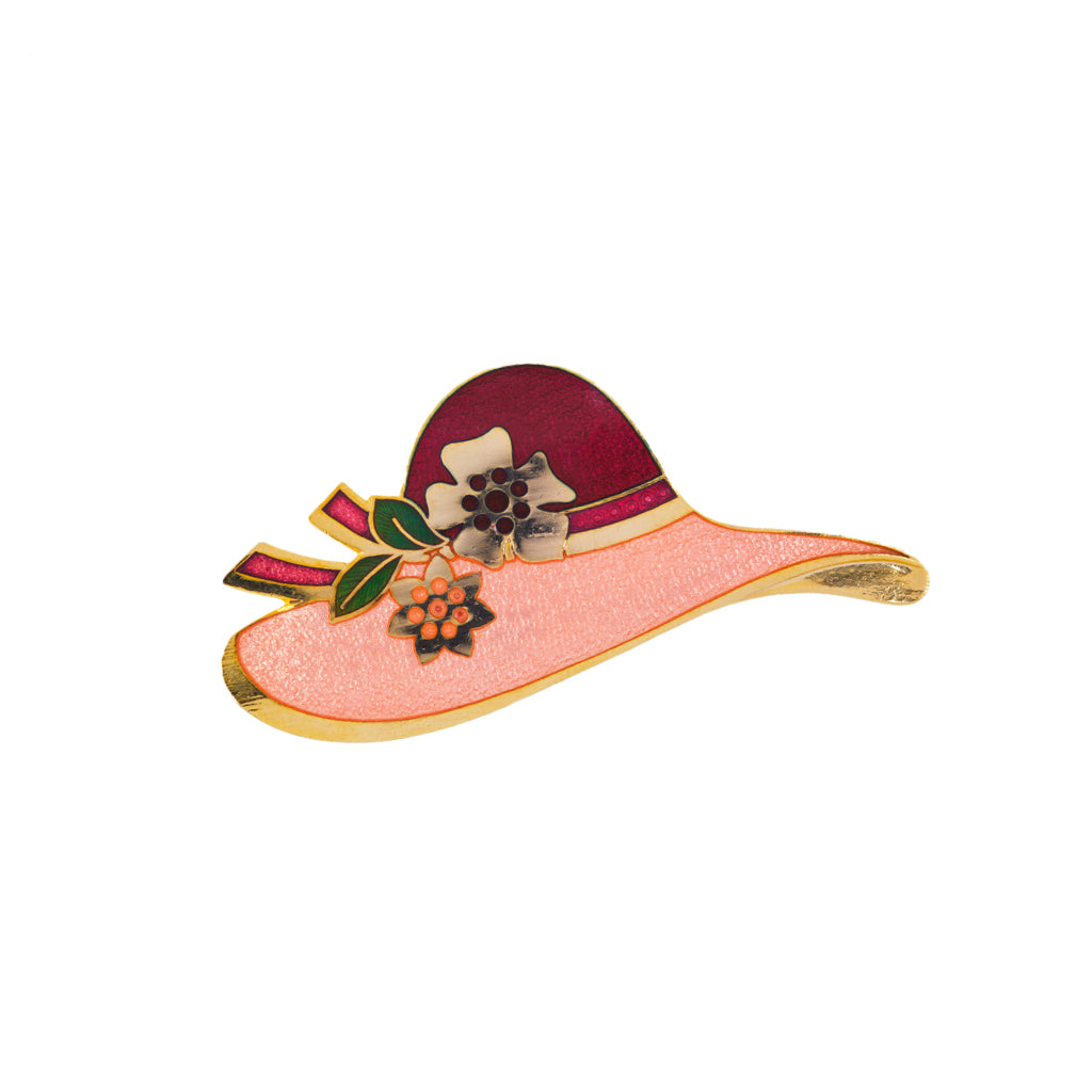 1980s Vintage Cloisonné Wide Brimmed Hat Brooch