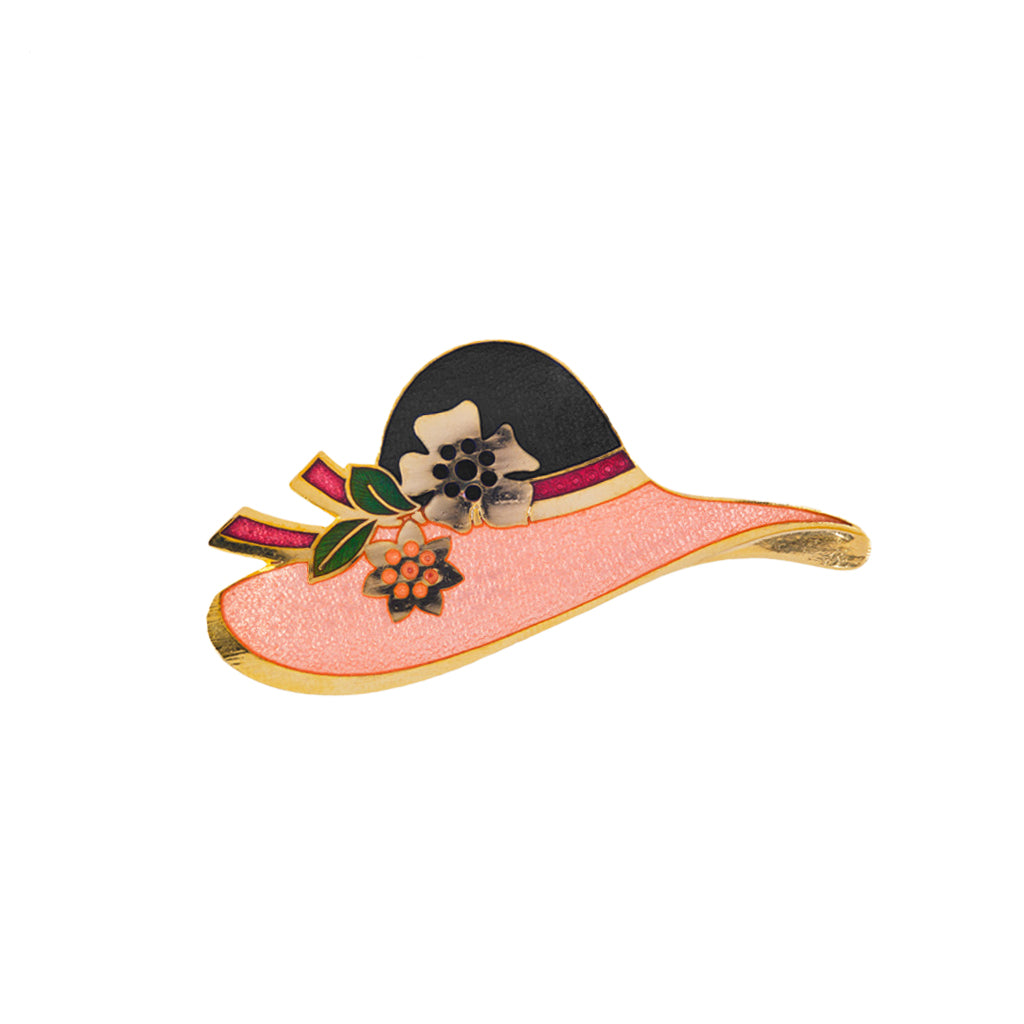 1980s Vintage Cloisonné Wide Brimmed Hat Brooch