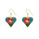1980s Vintage Cloisonné Heart Necklace and Earrings Set