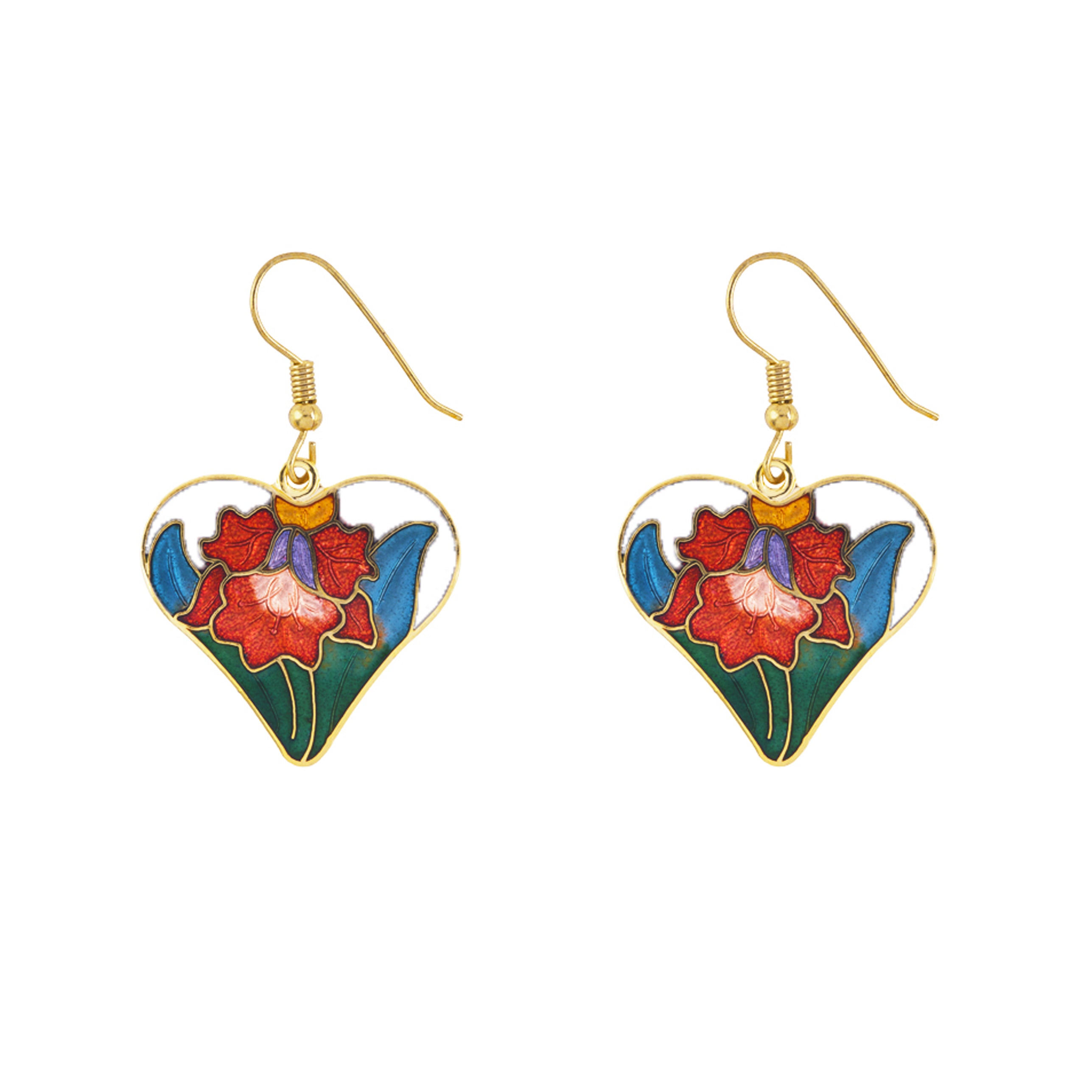 1980s Vintage Cloisonné Heart Necklace and Earrings Set