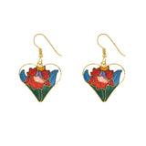 1980s Vintage Cloisonné Heart Necklace and Earrings Set