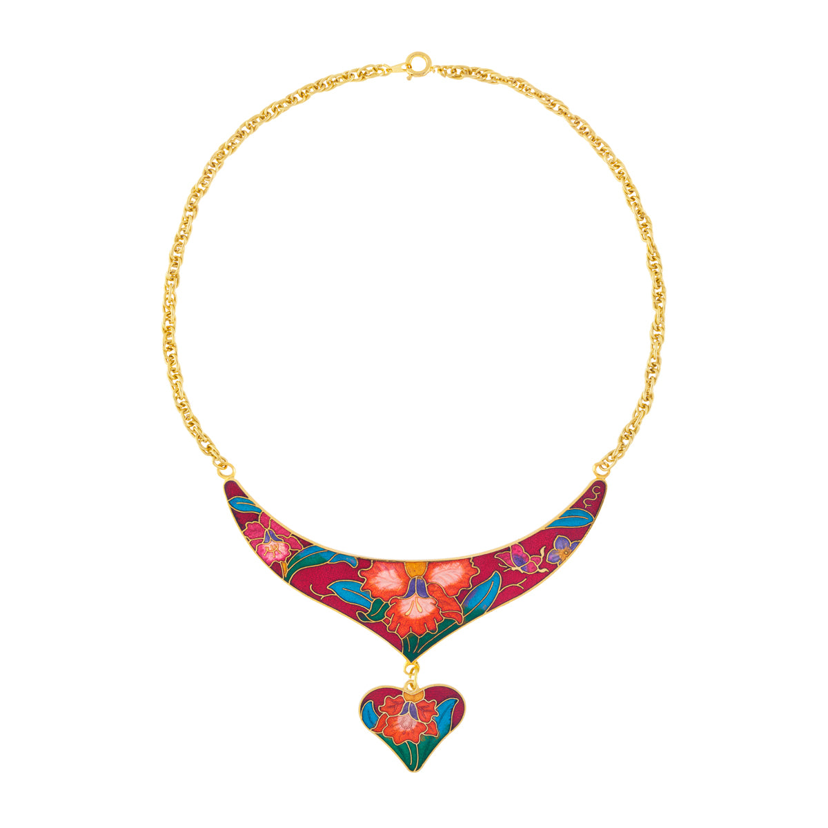 1980s Vintage Cloisonné Heart Necklace
