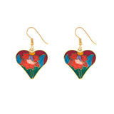 1980s Vintage Cloisonné Heart Necklace and Earrings Set